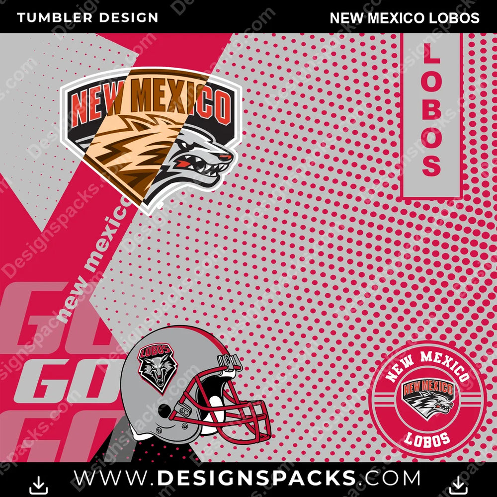 College Sport GO New Mexico Lobos NCAA College Sport Tumbler Digital Wrap Design Download
