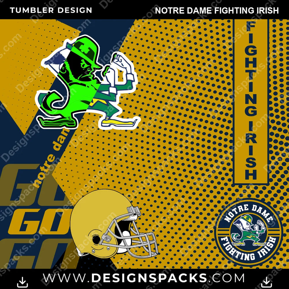 College Sport GO Notre Dame Fighting Irish NCAA College Sport Tumbler Digital Wrap Design Download
