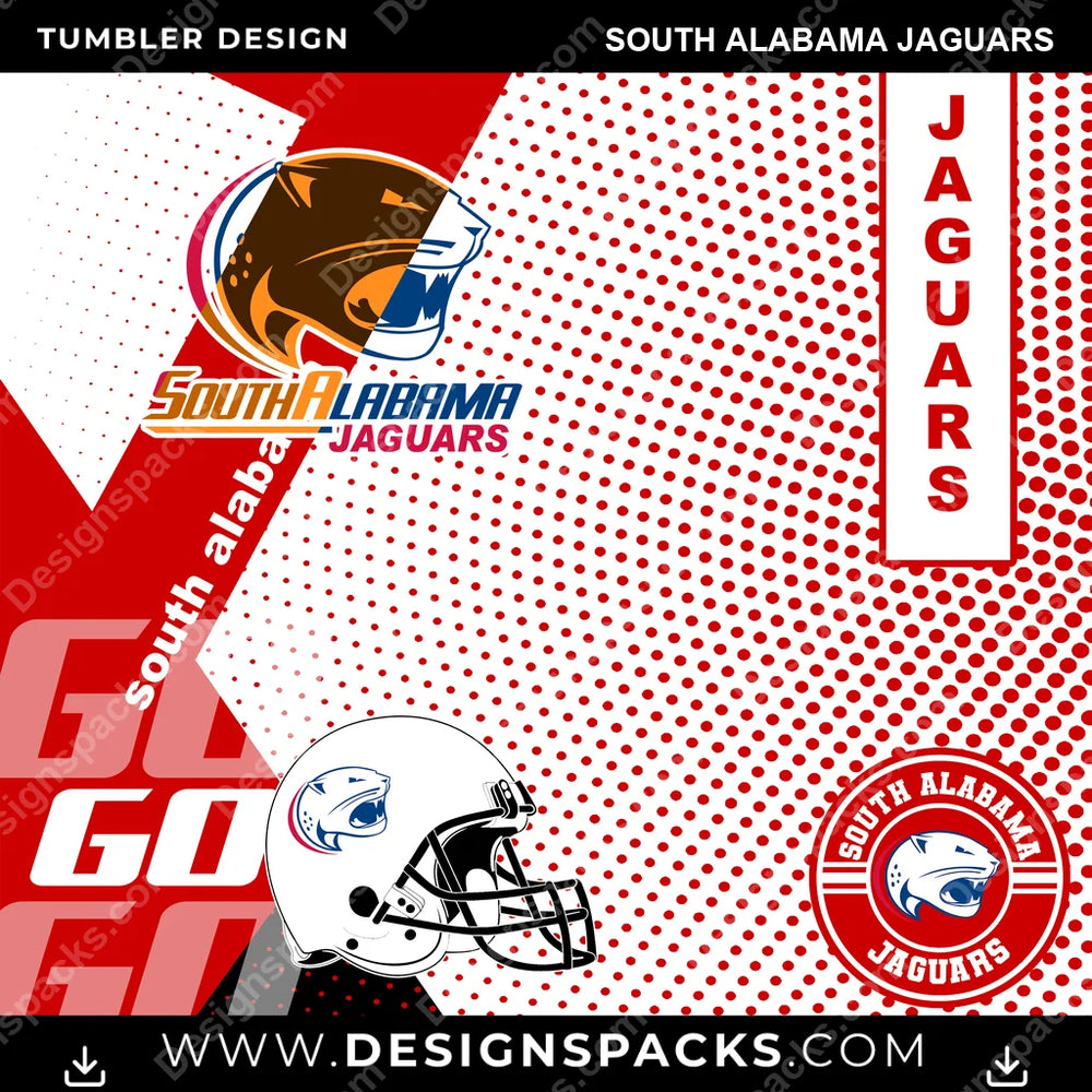 College Sport GO South Alabama Jaguars NCAA College Sport Tumbler Digital Wrap Design Download