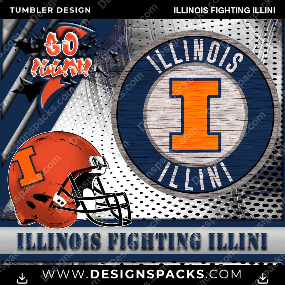 College Sport Go Team 2 Illinois Fighting Illini NCAA College Sport Tumbler Digital Wrap Design Download
