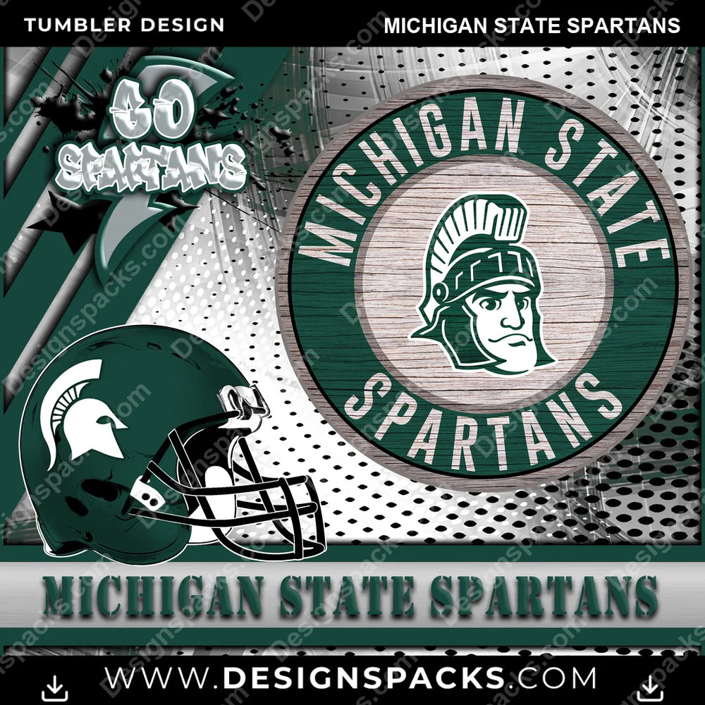 College Sport Go Team 2 Michigan State Spartans NCAA College Sport Tumbler Digital Wrap Design Download