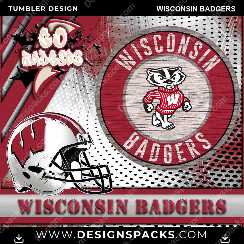 College Sport Go Team 2 Wisconsin Badgers NCAA College Sport Tumbler Digital Wrap Design Download
