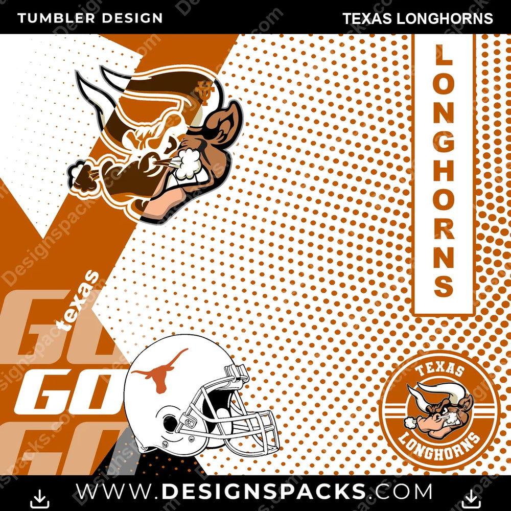 College Sport GO Texas Longhorns NCAA College Sport Tumbler Digital Wrap Design Download