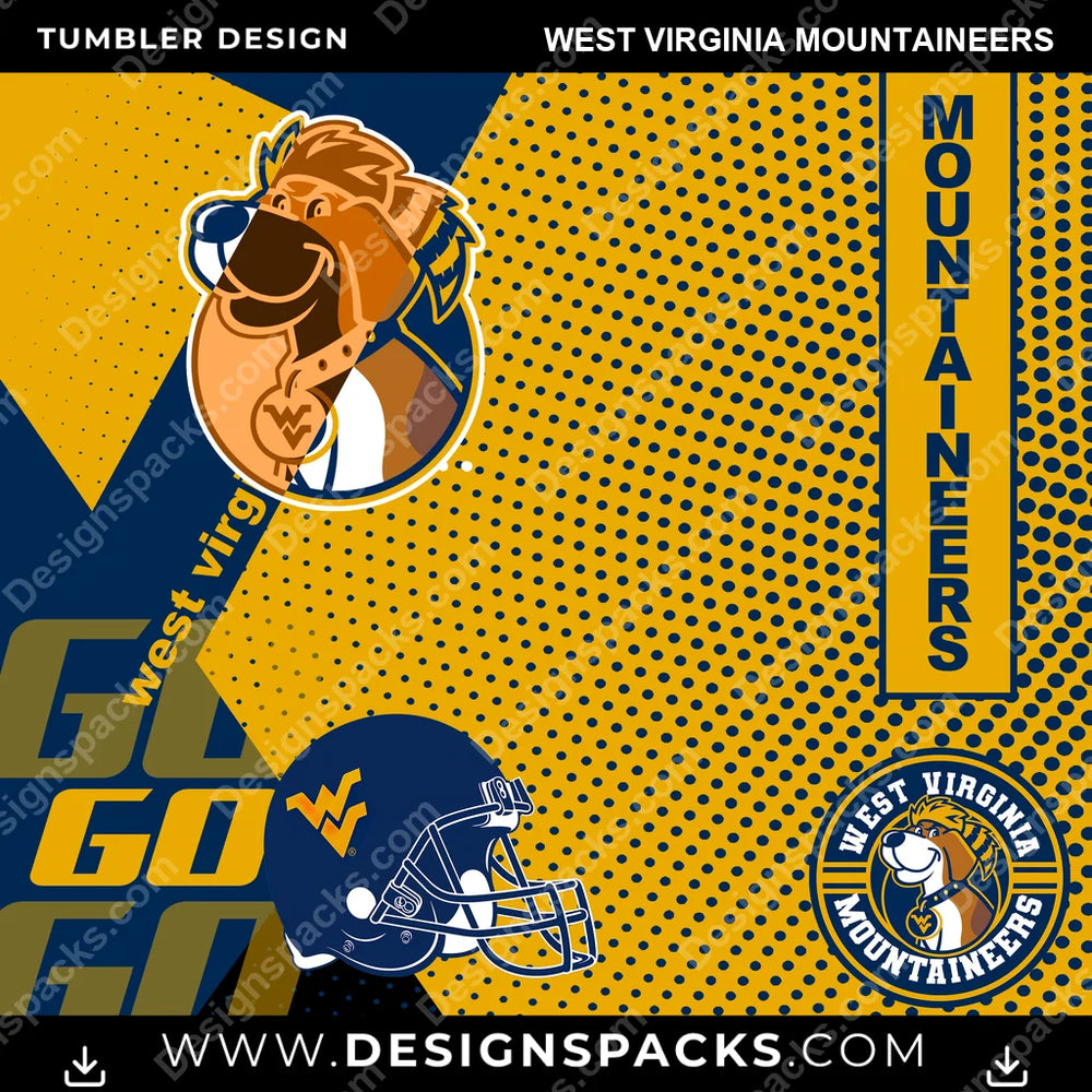 College Sport GO West Virginia Mountaineers NCAA College Sport Tumbler Digital Wrap Design Download