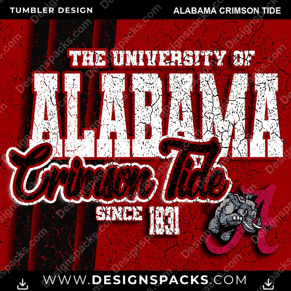 College Sport Grunge Alabama Crimson Tide NCAA College Sport Tumbler Digital Wrap Design Download