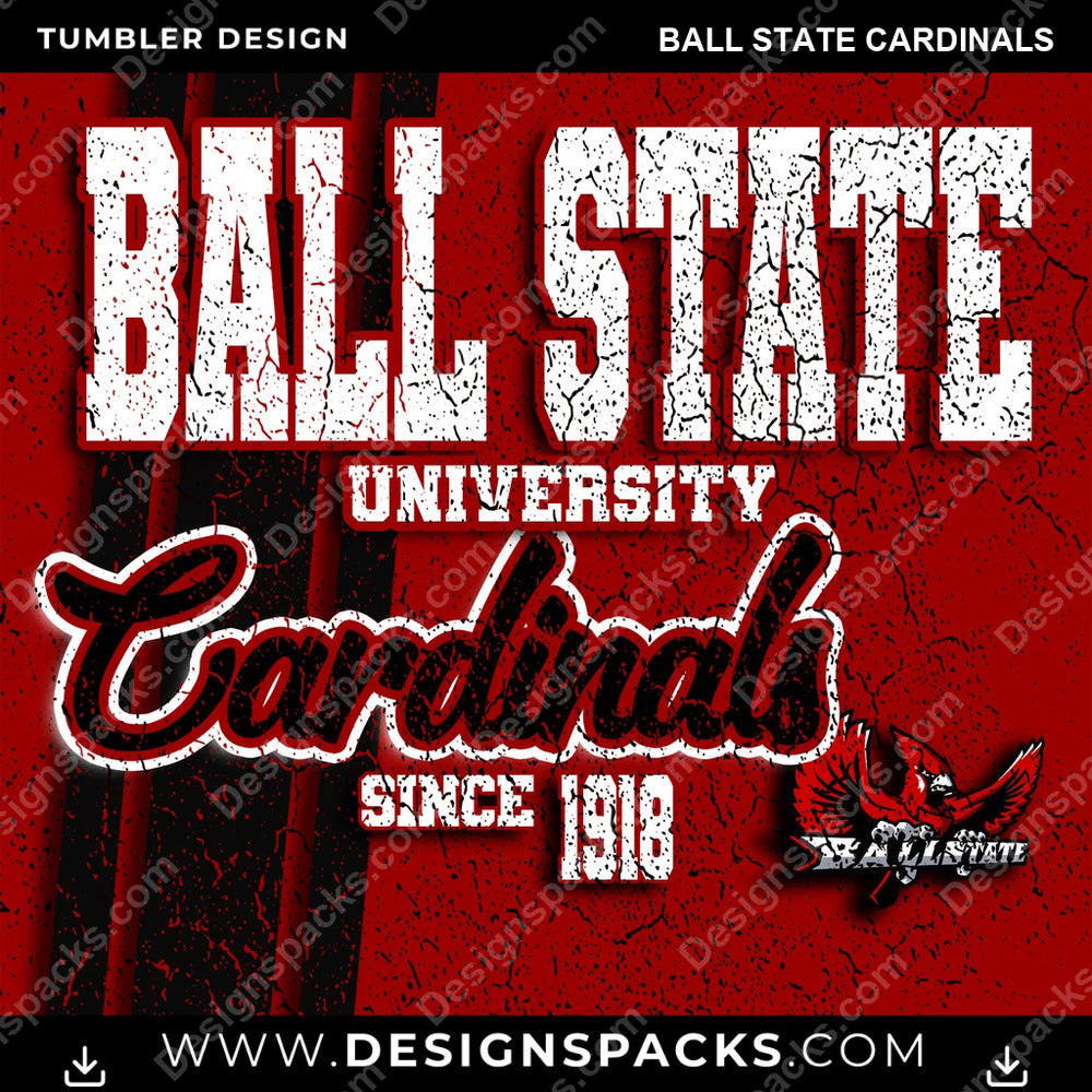 College Sport Grunge Ball State Cardinals NCAA College Sport Tumbler Digital Wrap Design Download