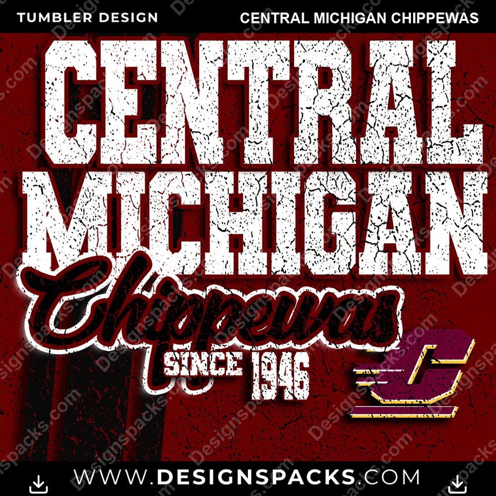 College Sport Grunge Central Michigan Chippewas NCAA College Sport Tumbler Digital Wrap Design Download