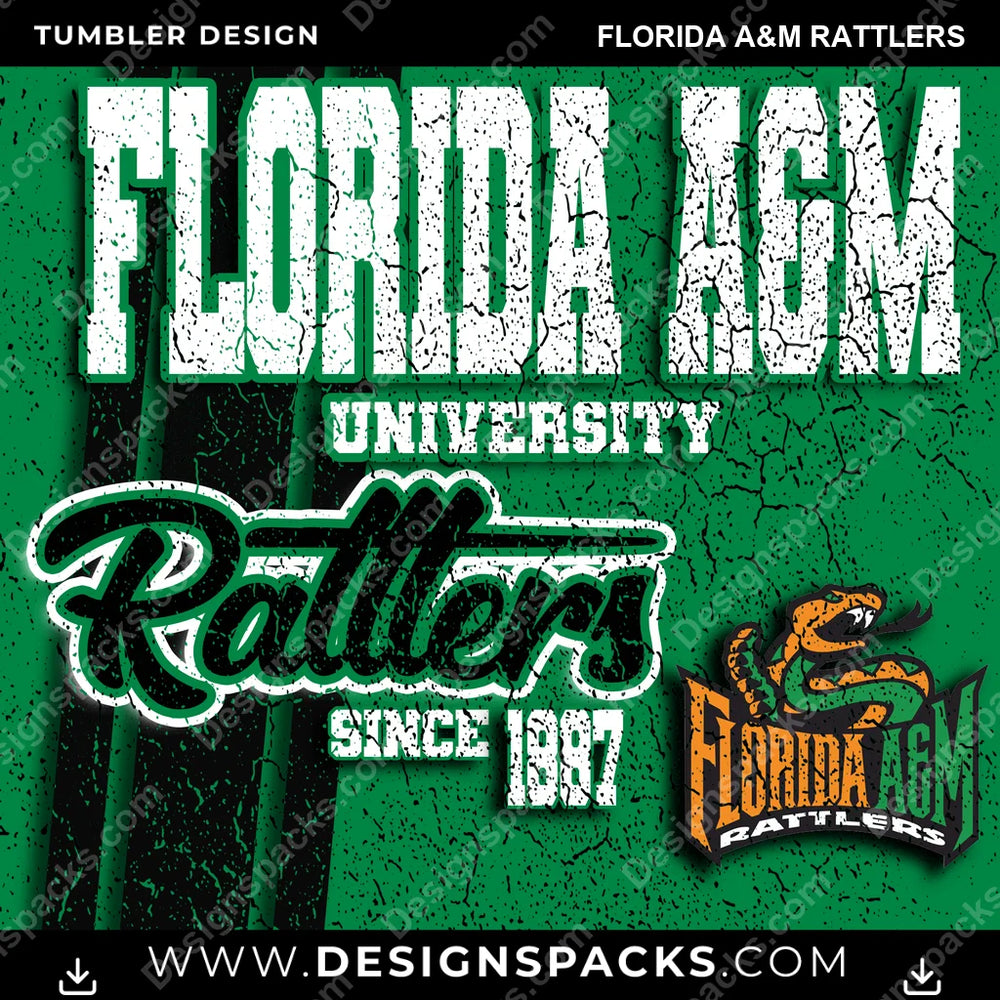 College Sport Grunge Florida A&M Rattlers Tumbler Digital Wrap Design