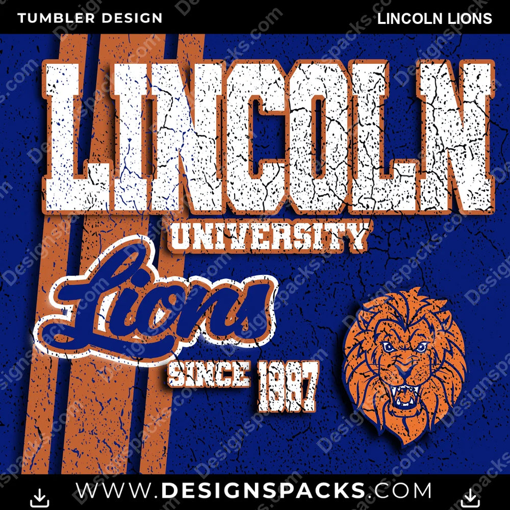 College Sport Grunge Lincoln Lions NCAA College Sport Tumbler Digital Wrap Design Download