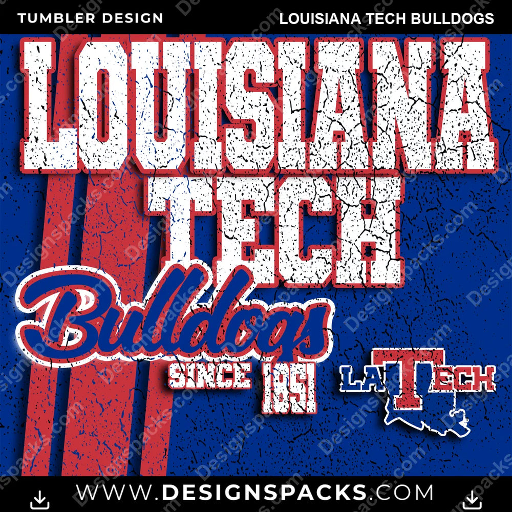 College Sport Grunge Louisiana Tech Bulldogs NCAA College Sport Tumbler Digital Wrap Design Download