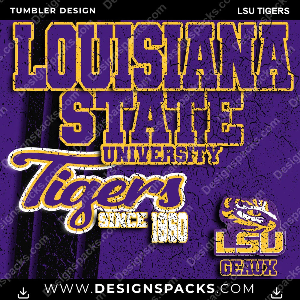 College Sport Grunge LSU Tigers NCAA College Sport Tumbler Digital Wrap Design Download