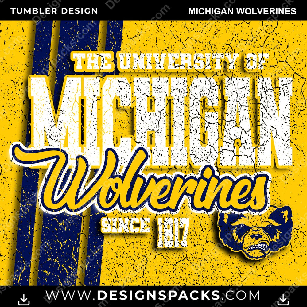 College Sport Grunge Michigan Wolverines NCAA College Sport Tumbler Digital Wrap Design Download