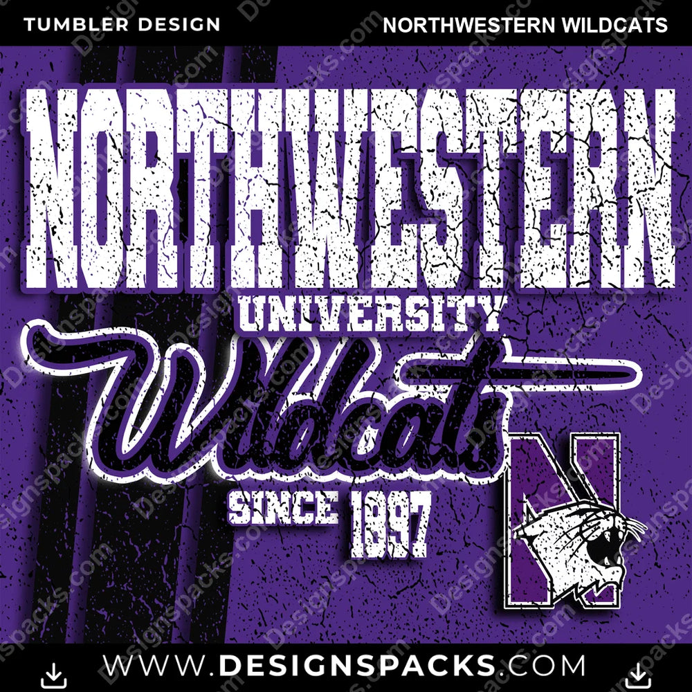 College Sport Grunge Northwestern Wildcats NCAA College Sport Tumbler Digital Wrap Design Download