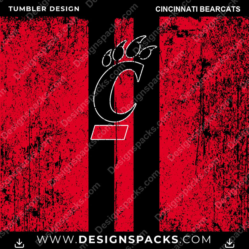 College Sport Grunge Style Cincinnati Bearcats NCAA College Sport Tumbler Digital Wrap Design Download