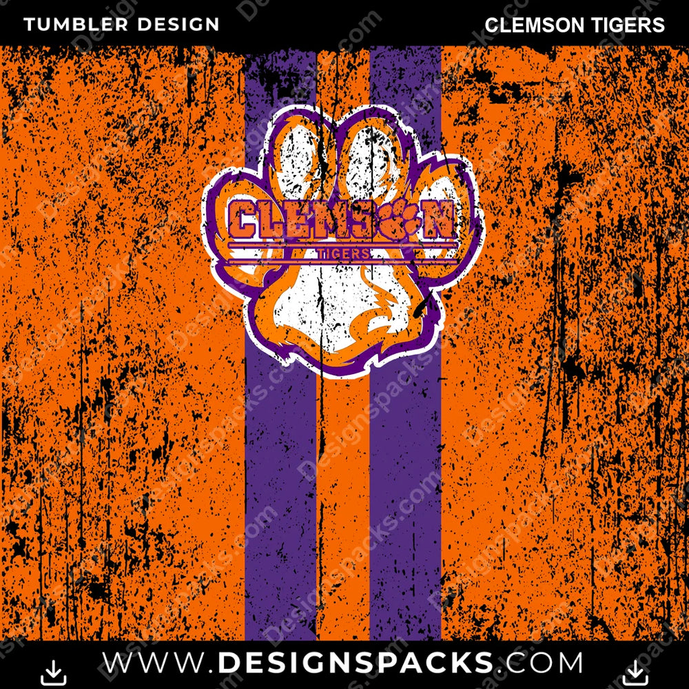 College Sport Grunge Style Clemson Tigers NCAA College Sport Tumbler Digital Wrap Design Download