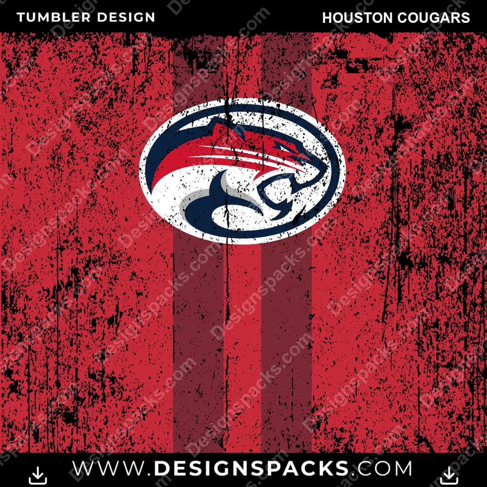 College Sport Grunge Style Houston Cougars NCAA College Sport Tumbler Digital Wrap Design Download
