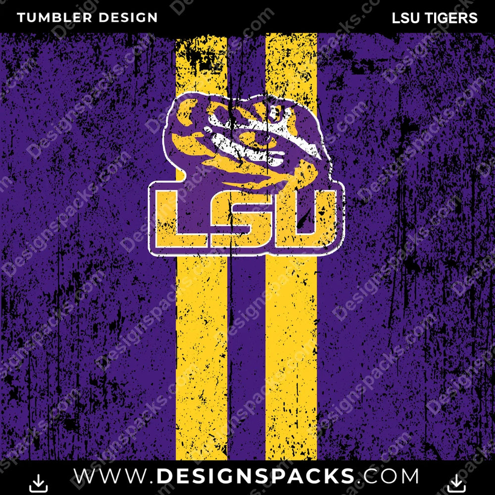 College Sport Grunge Style LSU Tigers NCAA College Sport Tumbler Digital Wrap Design Download