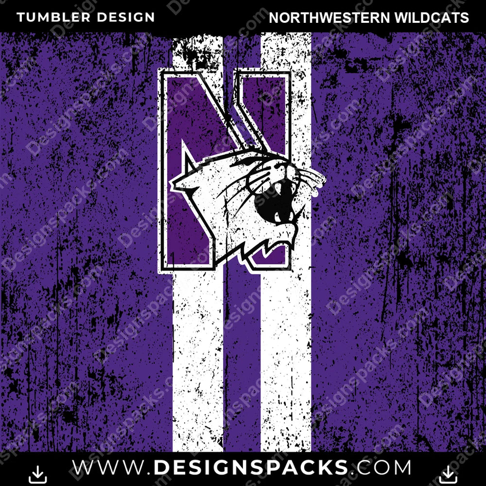 College Sport Grunge Style Northwestern Wildcats NCAA College Sport Tumbler Digital Wrap Design Download