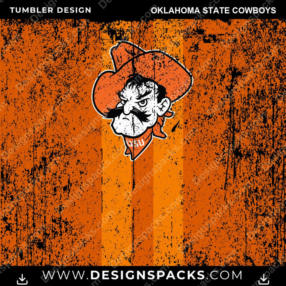 College Sport Grunge Style Oklahoma State Cowboys NCAA College Sport Tumbler Digital Wrap Design Download