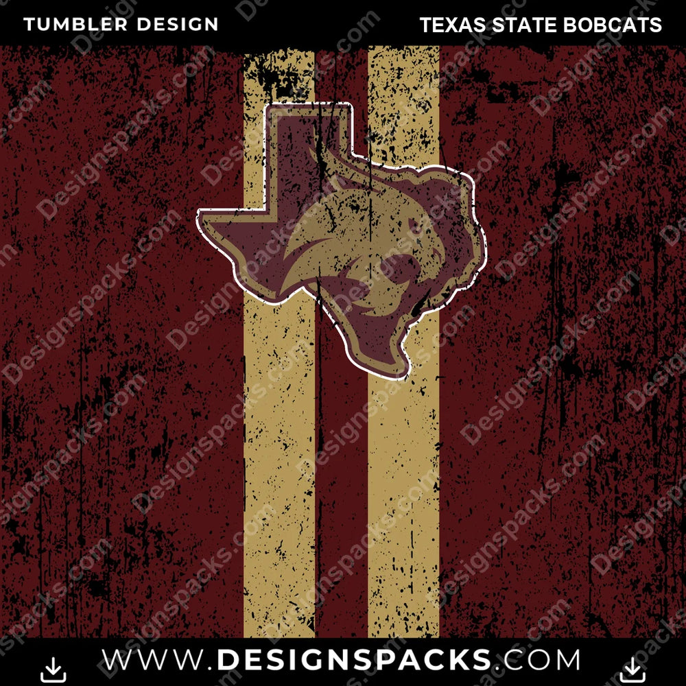 College Sport Grunge Style Texas State Bobcats NCAA College Sport Tumbler Digital Wrap Design Download