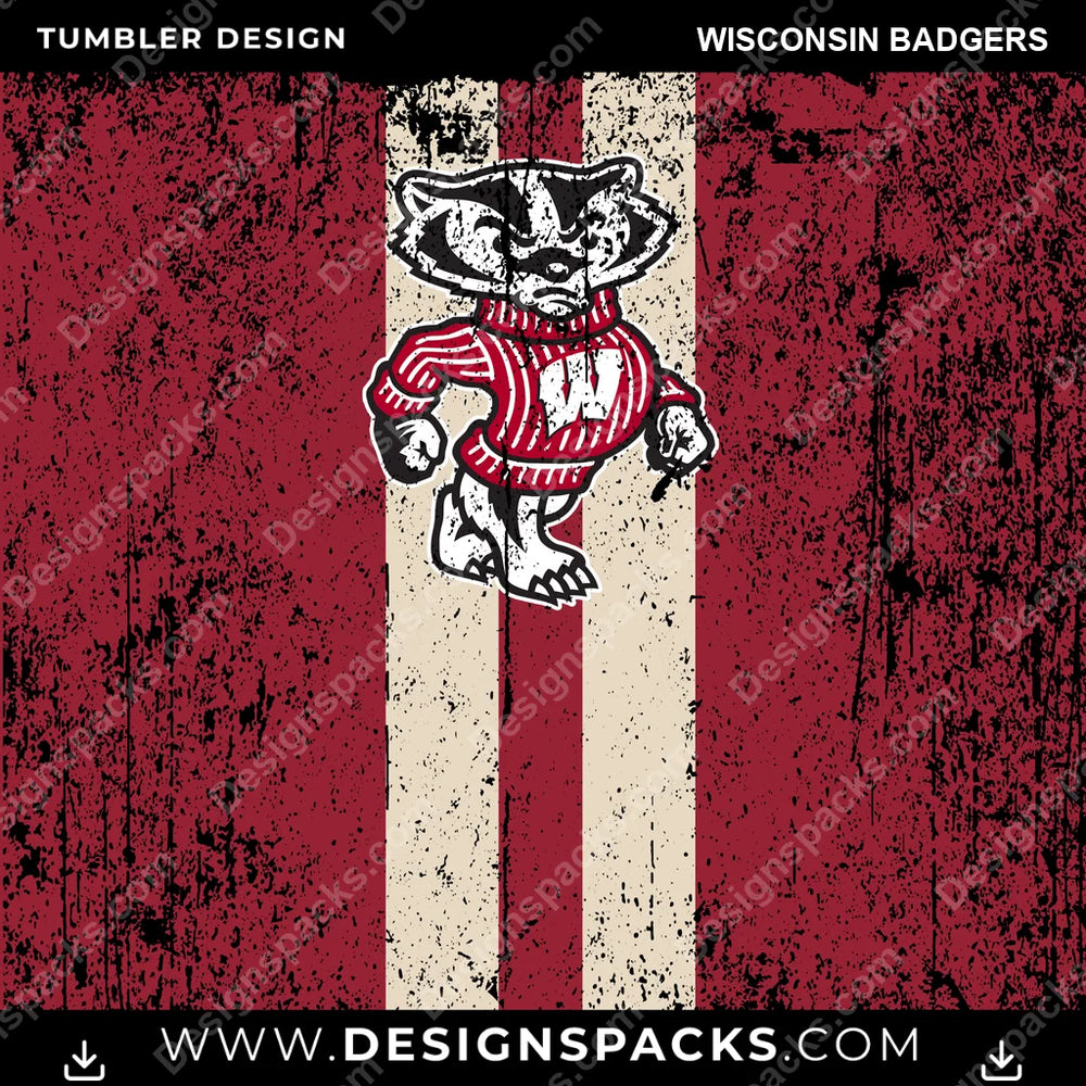 College Sport Grunge Style Wisconsin Badgers NCAA College Sport Tumbler Digital Wrap Design Download