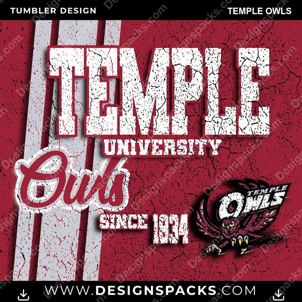 College Sport Grunge Temple Owls NCAA College Sport Tumbler Digital Wrap Design Download
