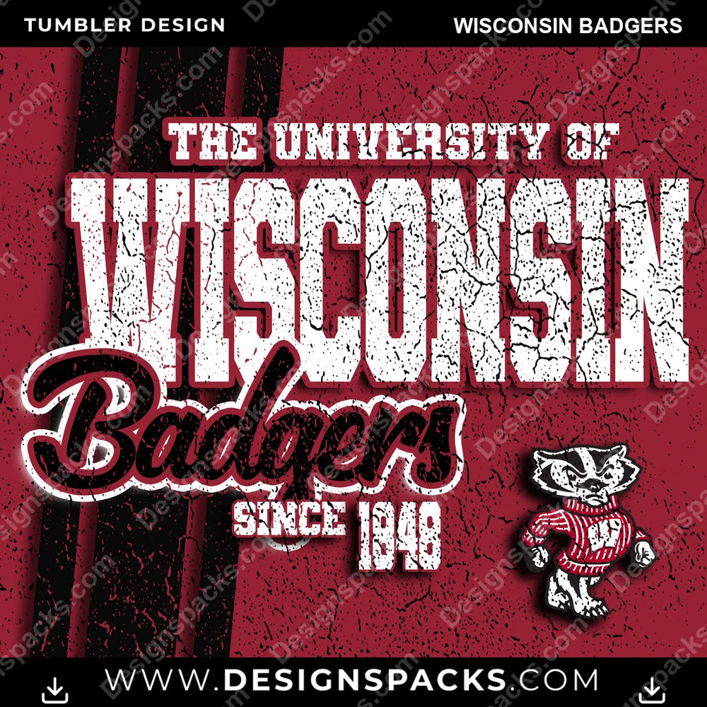 College Sport Grunge Wisconsin Badgers NCAA College Sport Tumbler Digital Wrap Design Download