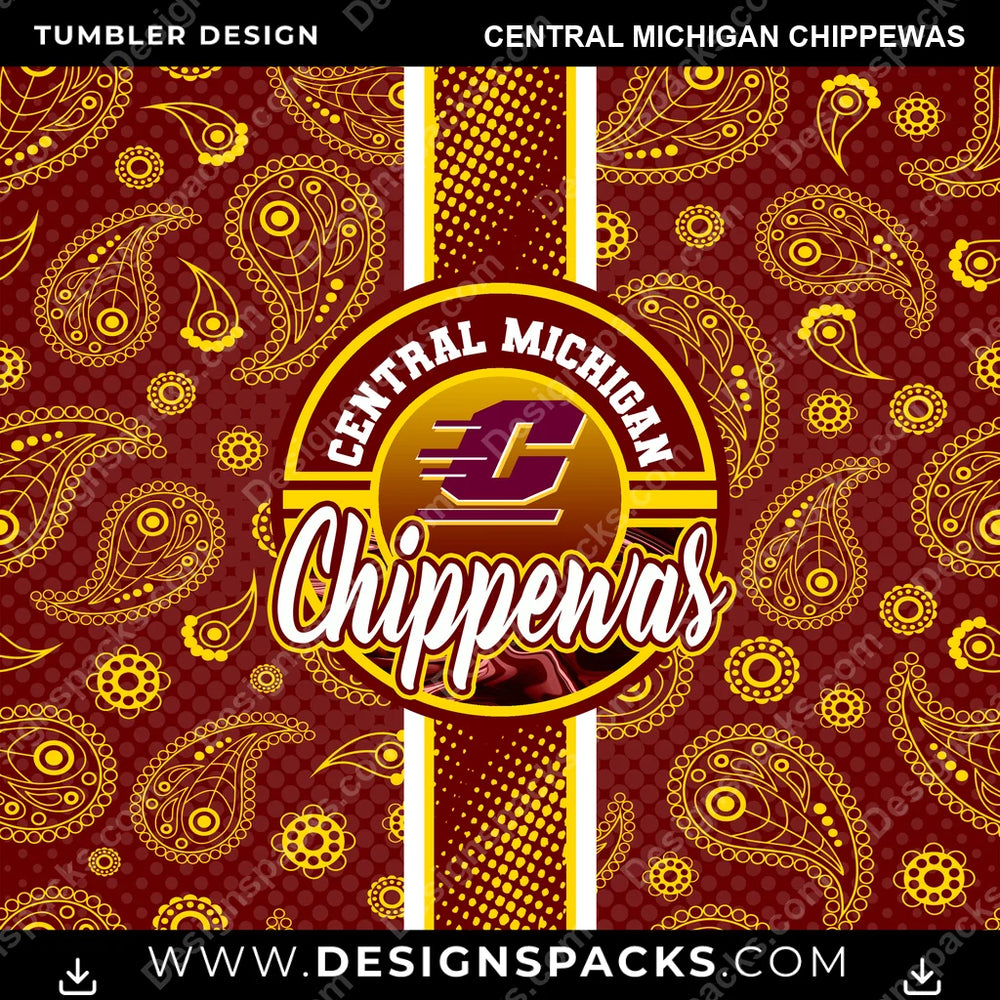 College Sport Handkerchief Central Michigan Chippewas NCAA College Sport Tumbler Digital Wrap Design Download