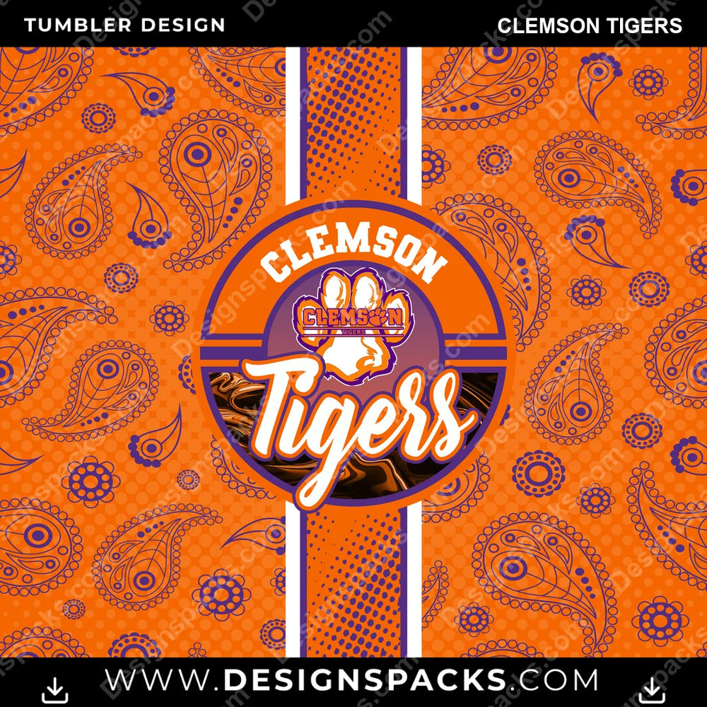 College Sport Handkerchief Clemson Tigers NCAA College Sport Tumbler Digital Wrap Design Download
