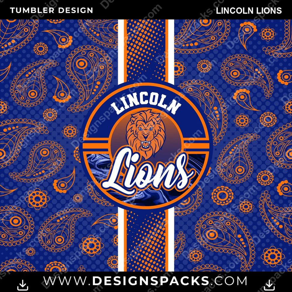 College Sport Handkerchief Lincoln Lions NCAA College Sport Tumbler Digital Wrap Design Download