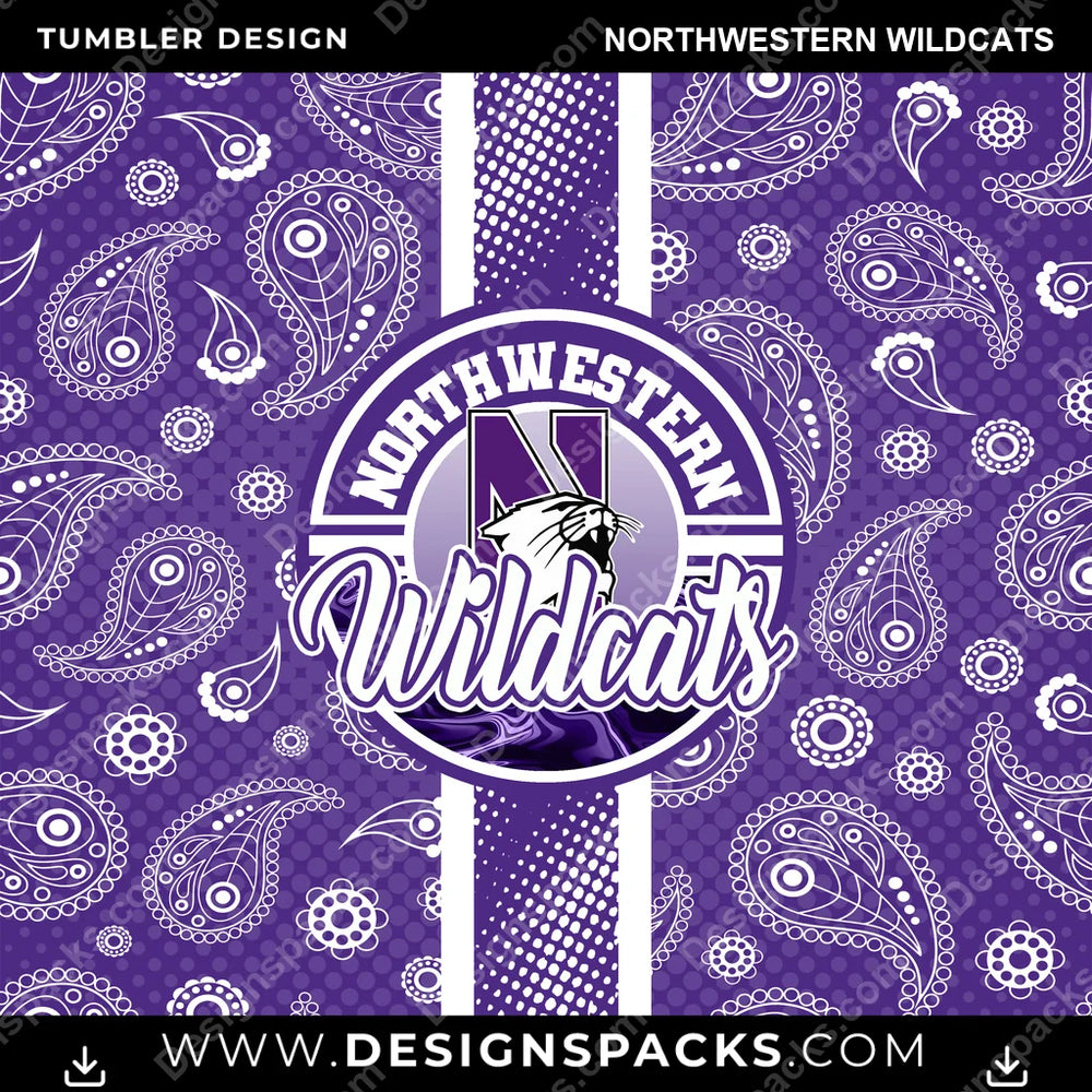 College Sport Handkerchief Northwestern Wildcats NCAA College Sport Tumbler Digital Wrap Design Download