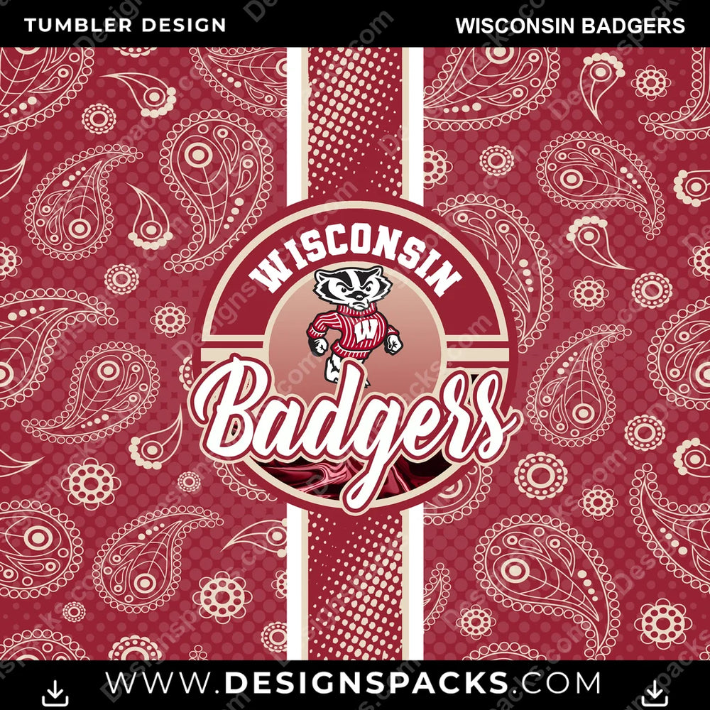 College Sport Handkerchief Wisconsin Badgers NCAA College Sport Tumbler Digital Wrap Design Download