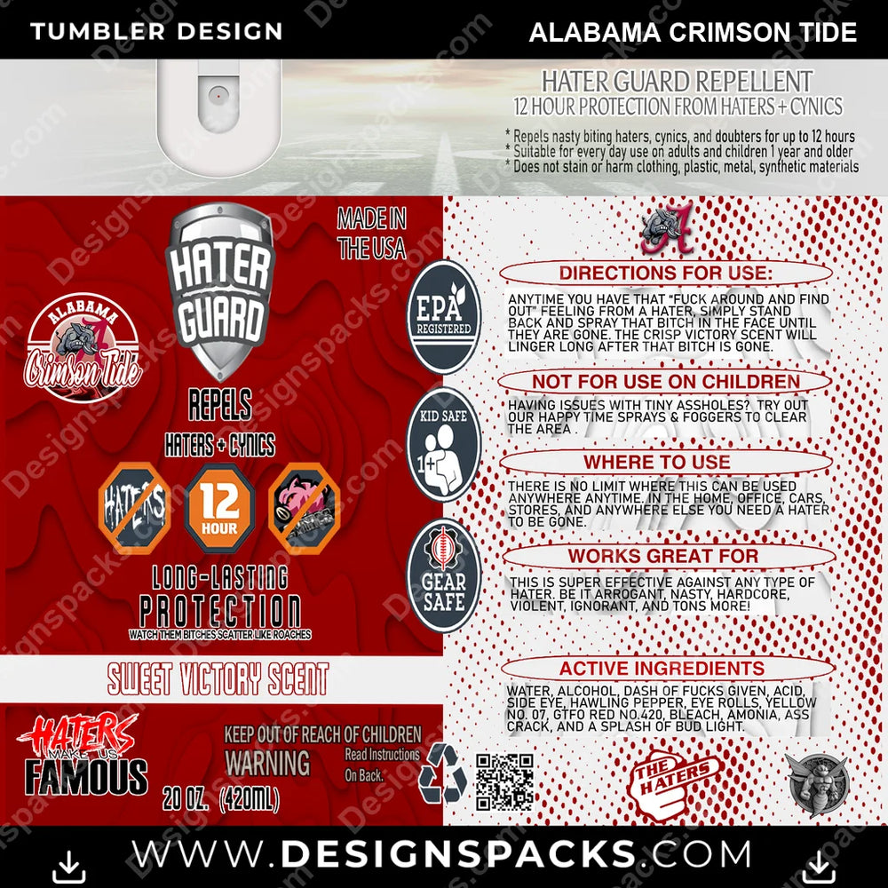 College Sport Hater Guard Alabama Crimson Tide NCAA College Sport Tumbler Digital Wrap Design Download
