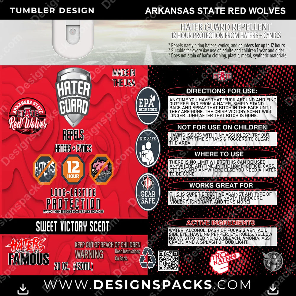 College Sport Hater Guard Arkansas State Red Wolves NCAA College Sport Tumbler Digital Wrap Design Download