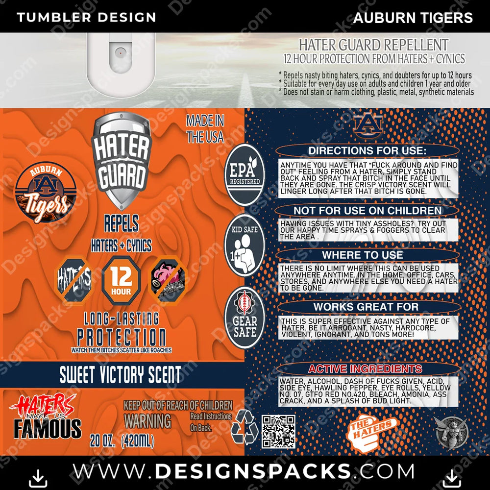 College Sport Hater Guard Auburn Tigers NCAA College Sport Tumbler Digital Wrap Design Download