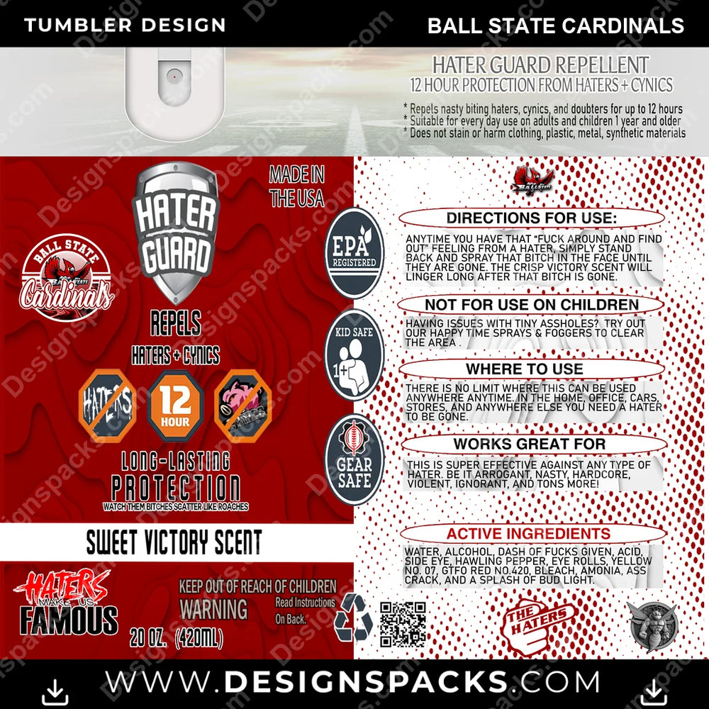 College Sport Hater Guard Ball State Cardinals NCAA College Sport Tumbler Digital Wrap Design Download