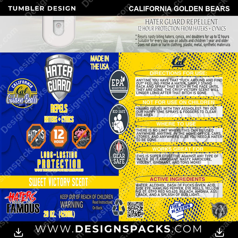 College Sport Hater Guard California Golden Bears NCAA College Sport Tumbler Digital Wrap Design Download