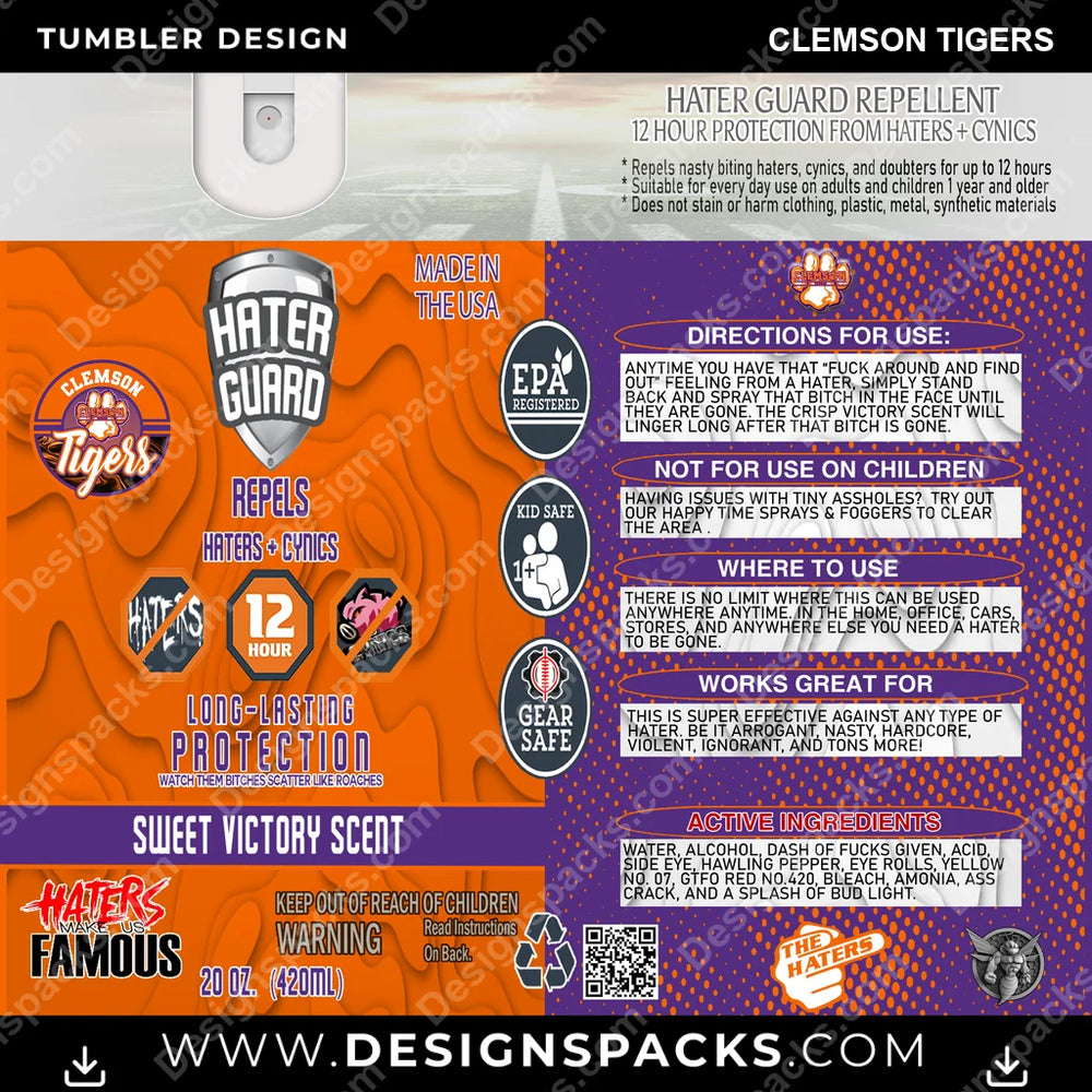 College Sport Hater Guard Clemson Tigers NCAA College Sport Tumbler Digital Wrap Design Download