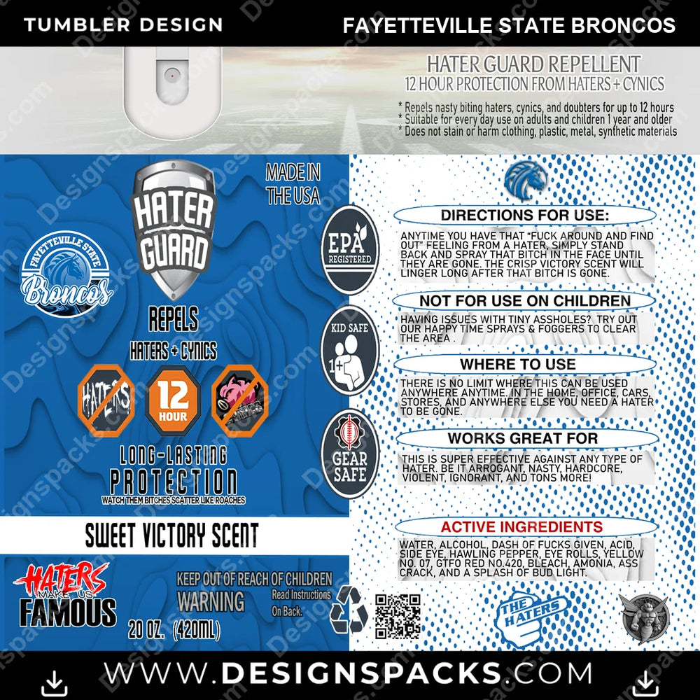 College Sport Hater Guard Fayetteville State Broncos NCAA College Sport Tumbler Digital Wrap Design Download
