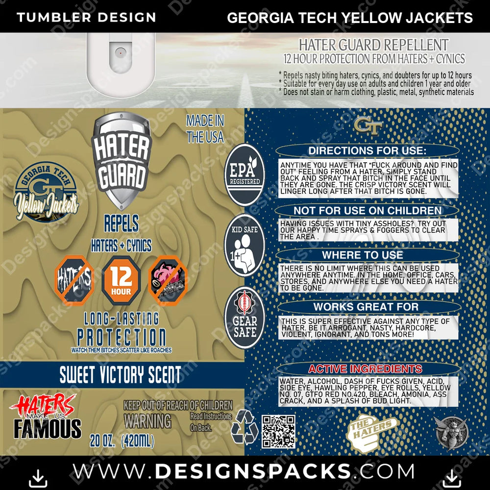 College Sport Hater Guard Georgia Tech Yellow Jackets NCAA College Sport Tumbler Digital Wrap Design Download