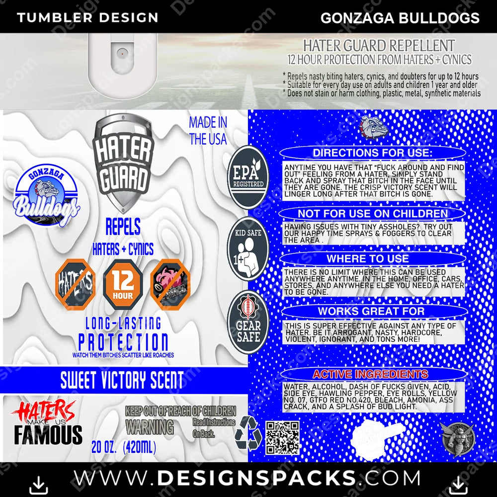 College Sport Hater Guard Gonzaga Bulldogs NCAA College Sport Tumbler Digital Wrap Design Download