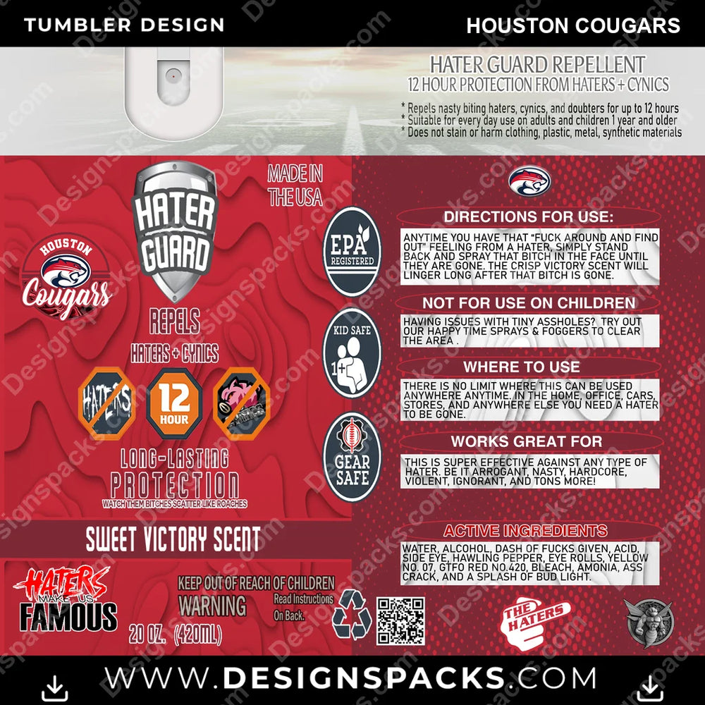 College Sport Hater Guard Houston Cougars NCAA College Sport Tumbler Digital Wrap Design Download