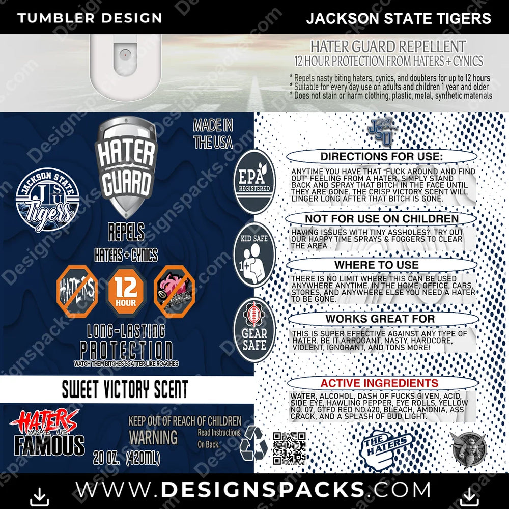 College Sport Hater Guard Jackson State Tigers NCAA College Sport Tumbler Digital Wrap Design Download