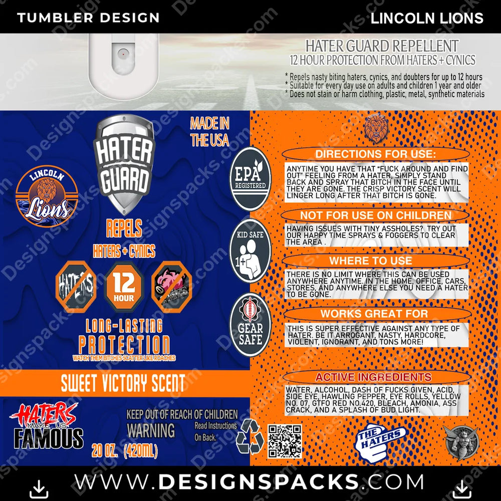 College Sport Hater Guard Lincoln Lions NCAA College Sport Tumbler Digital Wrap Design Download