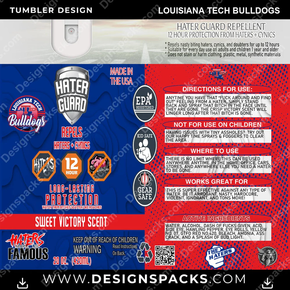 College Sport Hater Guard Louisiana Tech Bulldogs NCAA College Sport Tumbler Digital Wrap Design Download