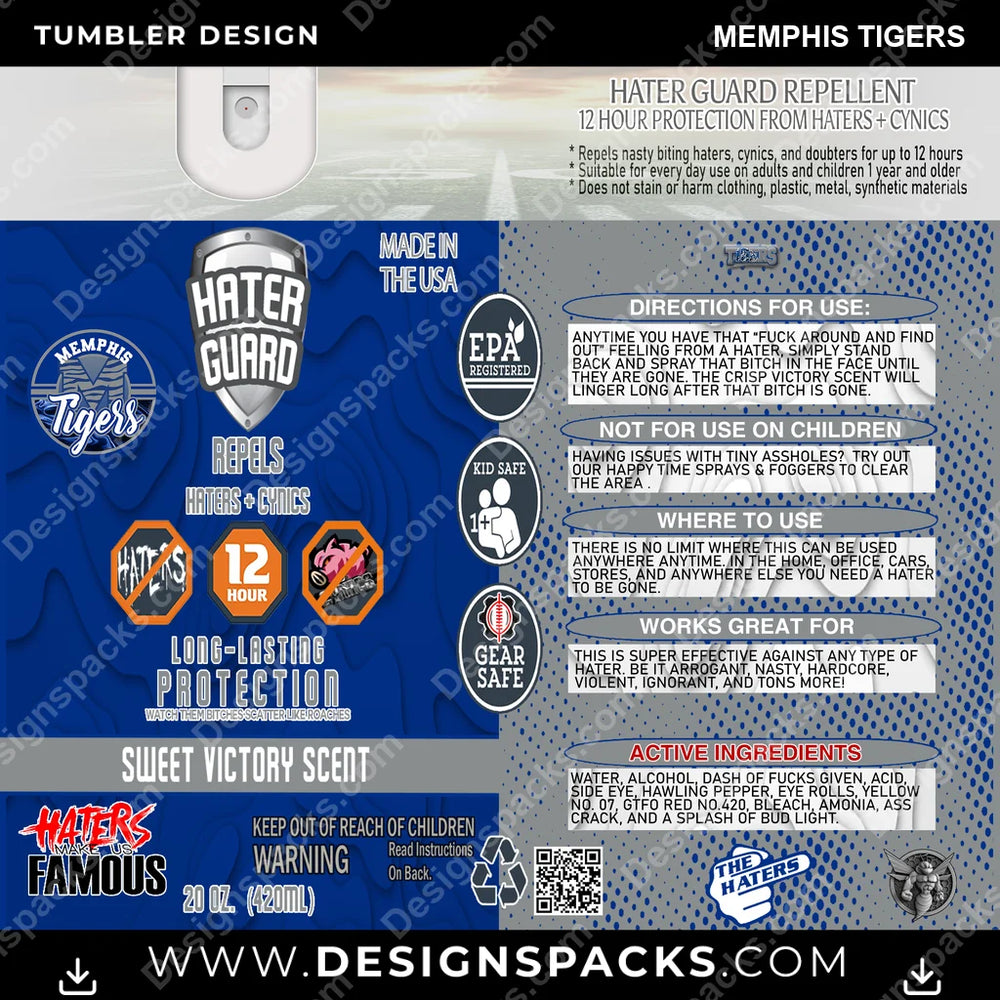 College Sport Hater Guard Memphis Tigers NCAA College Sport Tumbler Digital Wrap Design Download