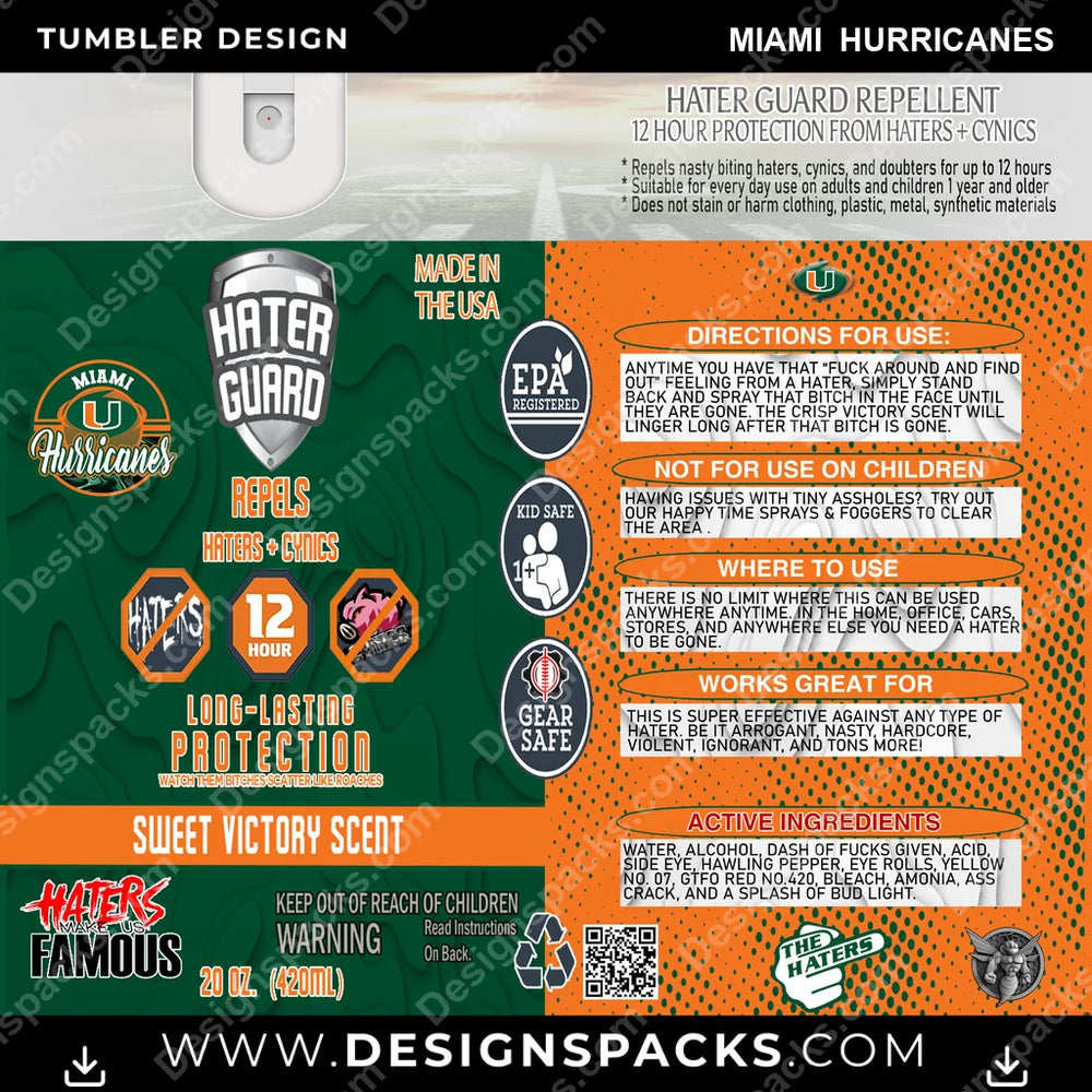 College Sport Hater Guard Miami Hurricanes NCAA College Sport Tumbler Digital Wrap Design Download