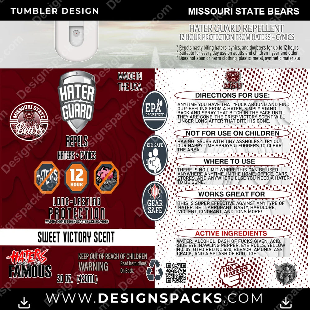 College Sport Hater Guard Missouri State Bears NCAA College Sport Tumbler Digital Wrap Design Download