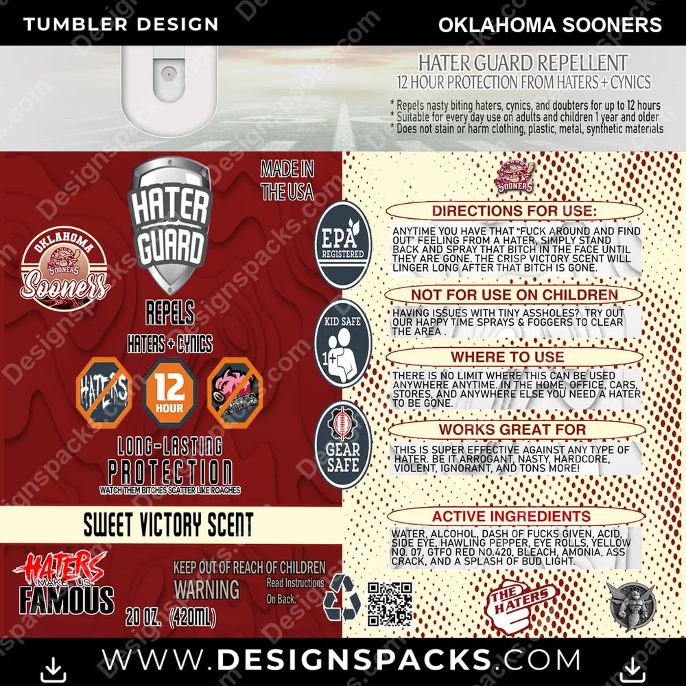 College Sport Hater Guard Oklahoma Sooners NCAA College Sport Tumbler Digital Wrap Design Download