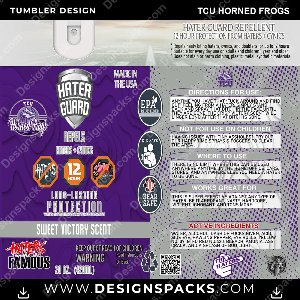 College Sport Hater Guard TCU Horned Frogs NCAA College Sport Tumbler Digital Wrap Design Download